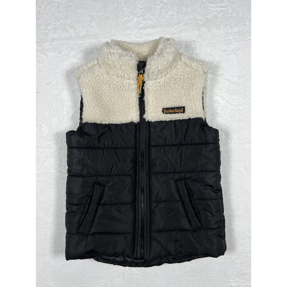 Timberland Kids Toddler 3T Puffer Vest Black Cream Sherpa Full Zip Sleeveless